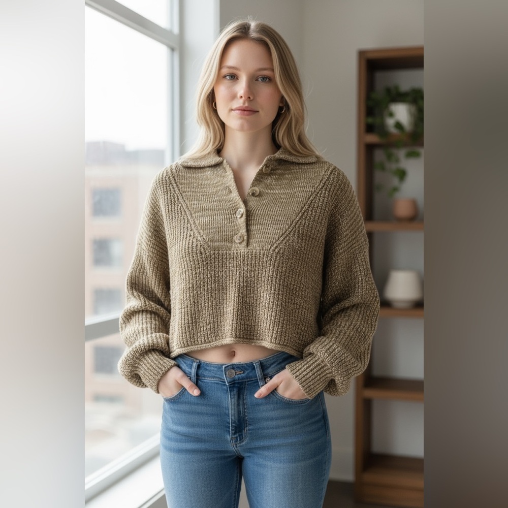 Forever 21 Taupe Knit Cropped Sweater